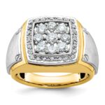 IBGoodman 10k Two-tone Men's Polished and Satin 1 Carat A Quality Diamond Square Cluster Ring
