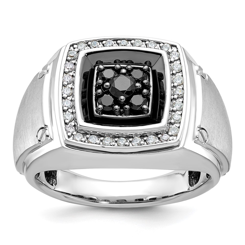 B59166-4WAA-1.jpg IBGoodman 14k White Gold with Black Rhodium Men's Polished and Satin 5/8 Carat Black and White Diamond Ring - Image 1