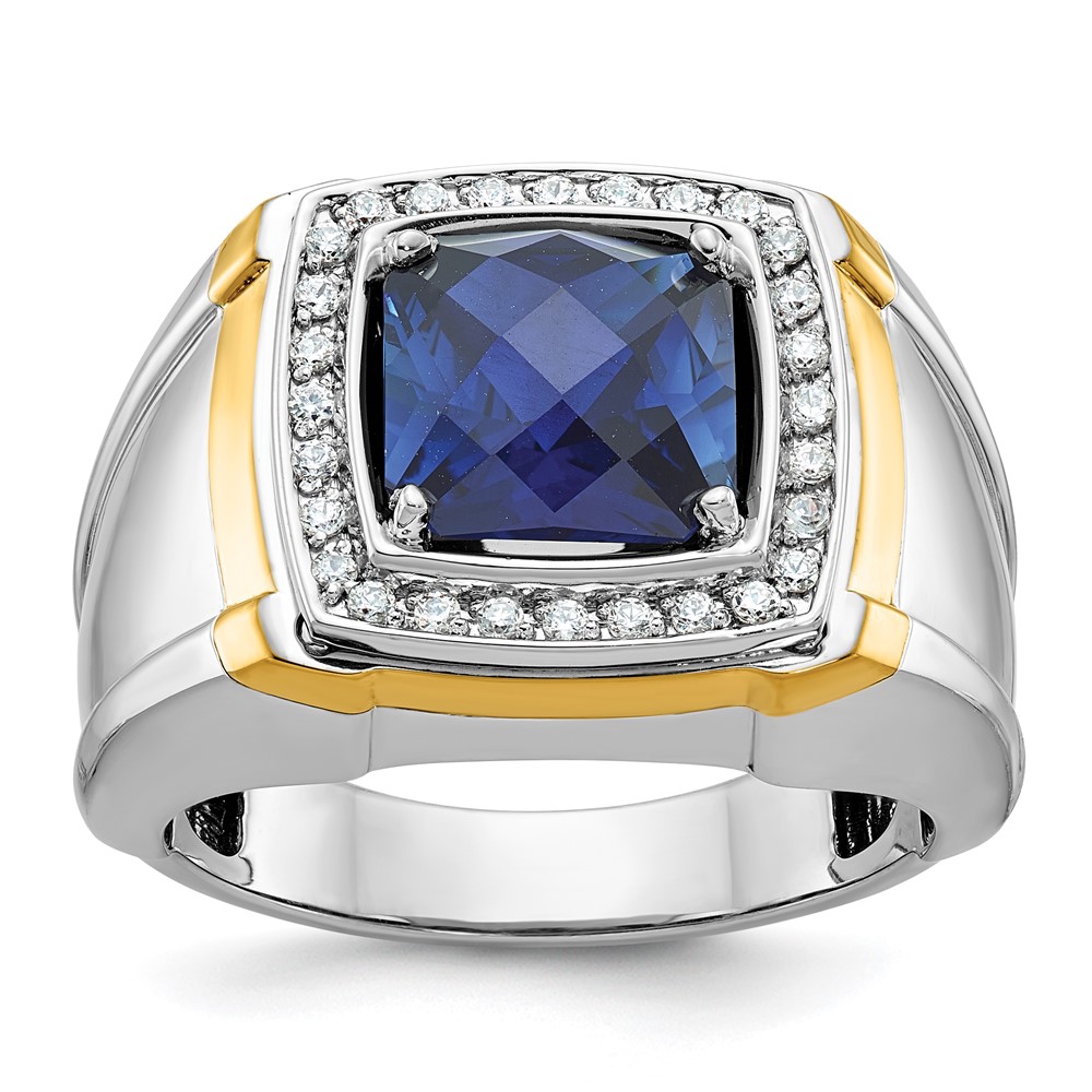 B59175-0WYCS_A-1.jpg IBGoodman 10k Two-tone Men's Polished Lab Created Sapphire and A Quality Diamond Ring - Image 1