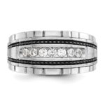 IBGoodman 14k White Gold with Black Rhodium Men's Polished Satin and Textured 7-Stone 1/2 Carat AA Quality Diamond Ring - Image 6