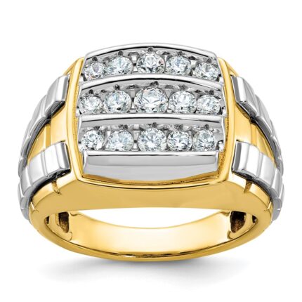 IBGoodman 10k Two-tone Men's Polished and Grooved 3-Row Cluster Ring Mounting
