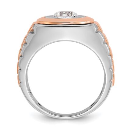 IBGoodman 14k White and Rose Gold Men's Polished Satin and Grooved Solitaire Ring Mounting