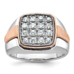 IBGoodman 14k White and Rose Gold Men's Polished and Satin 1 Carat AA Quality Diamond Cluster Ring