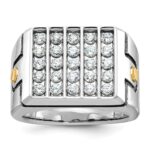 IBGoodman 14k Two-tone with Black Rhodium Men's Polished and Grooved 5-Row 1 3/4 Carat AA Quality Diamond Cluster Ring