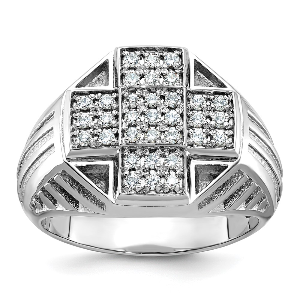 B59260-4WAA-1.jpg IBGoodman 14k White Gold Men's Polished Textured and Grooved 1/2 Carat AA Quality Diamond Cross Cluster Ring - Image 1