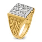 IBGoodman 14k Two-tone Men's Polished and Textured Scroll Design 2 Carat AA Quality Diamond Square Cluster Ring - Image 8