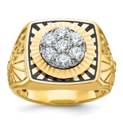 IBGoodman 10k Two-tone Men's Polished Textured and Diamond-cut Stars and Stripes Round Cluster Ring Mounting