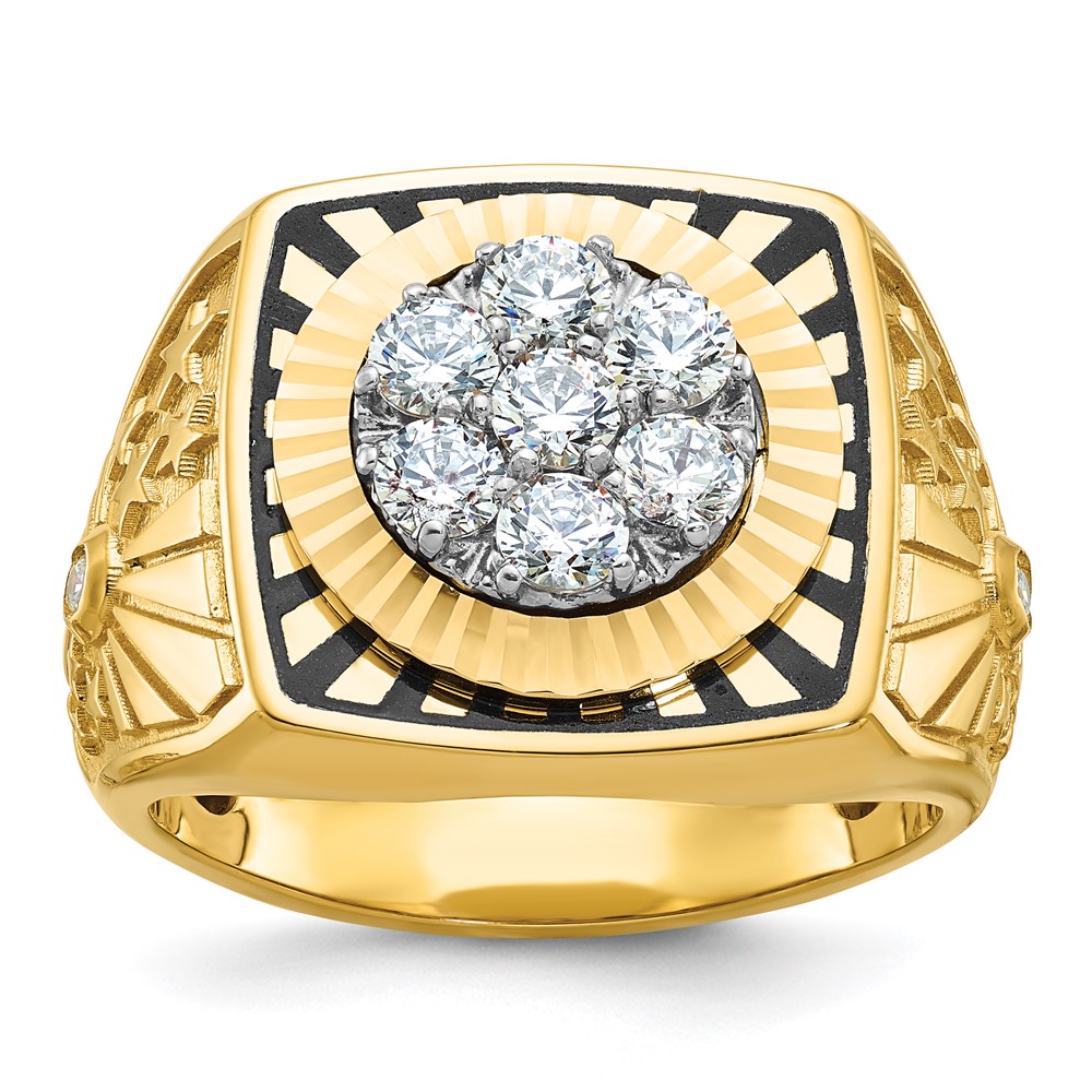 B59315-4YWAA-1.jpg IBGoodman 14k Two-tone with Black Enamel Men's Polished Textured and Diamond-cut 1 Carat AA Quality Diamond Stars and Stripes Round Cluster Ring - Image 1