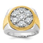 IBGoodman 14k Two-tone Men's Polished Satin and Ribbed Round Cluster Ring Mounting