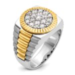 IBGoodman 14k Two-tone Men's Polished Satin and Ribbed Round Cluster Ring Mounting - Image 8