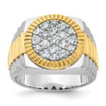 IBGoodman 14k Two-Tone 1 1/6 carat Lab Grown Diamond VS/SI+ G+ Complete Ribbed Men's Cluster Ring