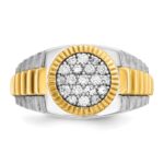 IBGoodman 14k Two-tone Men's Polished Satin and Ribbed 1/2 Carat AA Quality Diamond Round Cluster Ring - Image 6