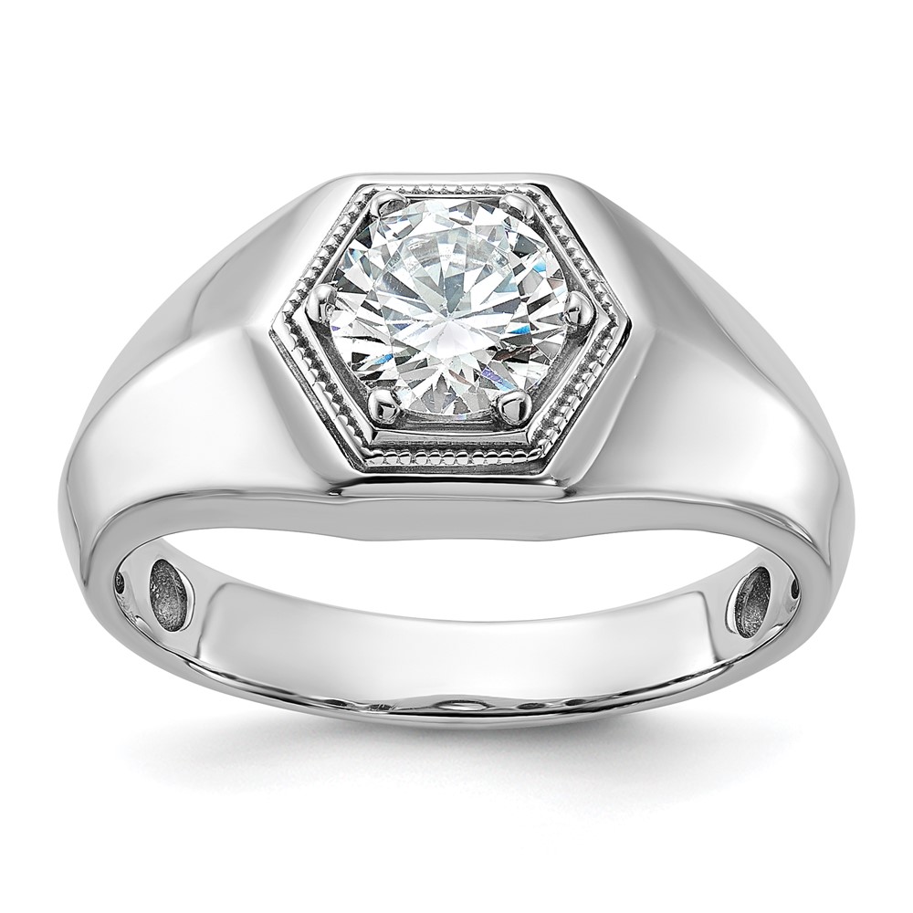 B59390-4WAA.jpg IBGoodman 14k White Gold 1 carat Lab Grown Diamond VS/SI+ G+ Complete Polished and Beaded Men's Ring - Image 1