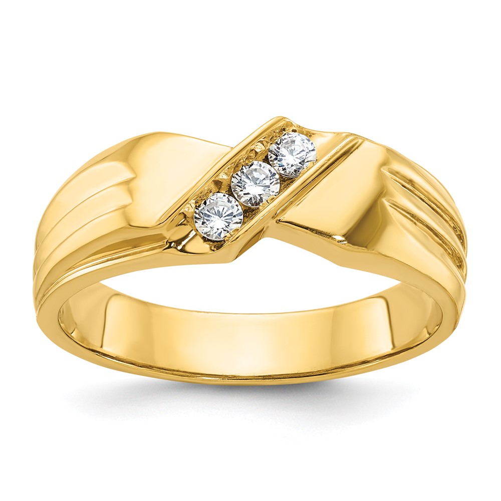 B60613-4YAA.jpg IBGoodman 14k Men's Polished and Grooved 3-Stone 1/5 Carat AA Quality Diamond Ring - Image 1