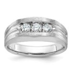 IBGoodman 14k White Gold 1/2 carat Lab Grown Diamond VS/SI+ G+ Three Stone Complete Polished and Satin Men's Ring