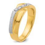 IBGoodman 14k Two-tone Men's Polished Satin and Grooved 4-Stone 1/8 Carat AA Quality Diamond Ring - Image 8