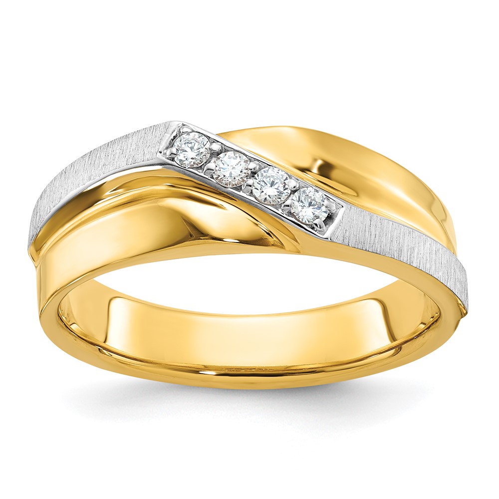 B63231-4YWAA.jpg IBGoodman 14k Two-tone Men's Polished Satin and Grooved 4-Stone 1/8 Carat AA Quality Diamond Ring - Image 1