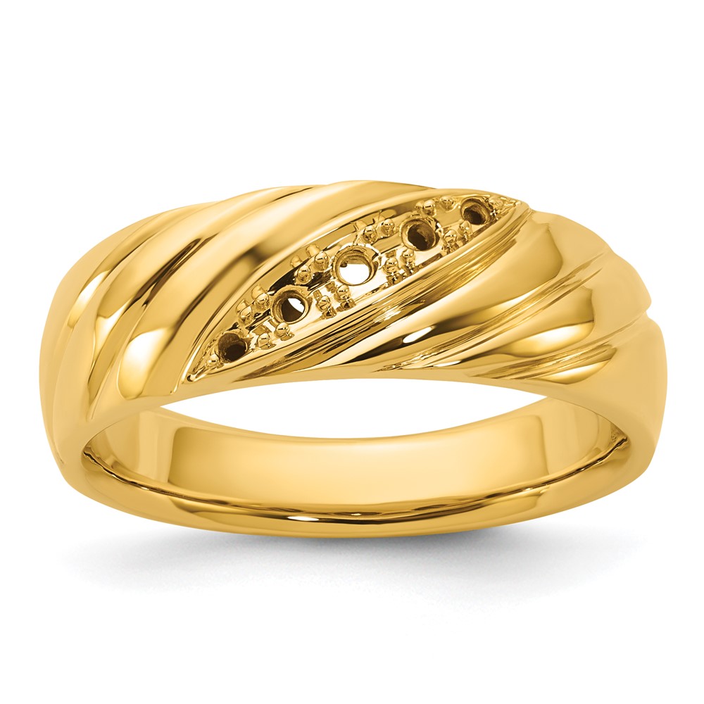 B63242-4Y.jpg IBGoodman 14k with White Rhodium Polished and Grooved Men's Ring Mounting - Image 1