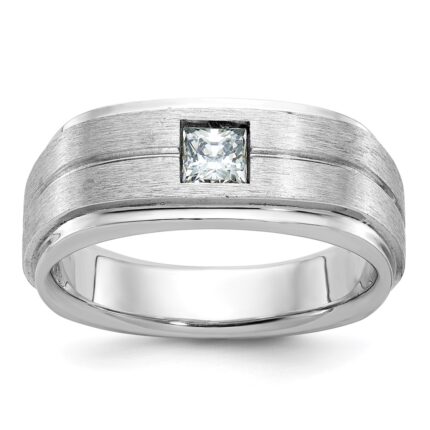 14k White Gold IBGoodman Men's Polished and Satin 3/8 carat Diamond Complete Ring