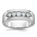 IBGoodman 14k White Gold Men's Polished and Satin 5-Stone 1/2 Carat AA Quality Diamond Ring