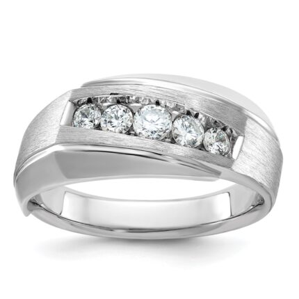 IBGoodman 14k White Gold Men's Polished and Satin 5-Stone 1/2 Carat AA Quality Diamond Ring