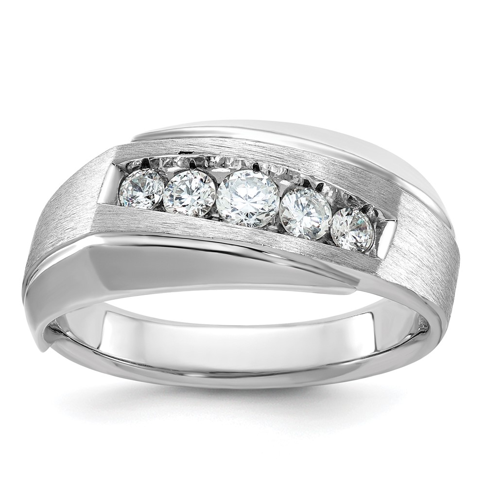 B63274-4WAA-1.jpg IBGoodman 14k White Gold Men's Polished and Satin 5-Stone 1/2 Carat AA Quality Diamond Ring - Image 1