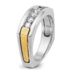IBGoodman 14k Two-tone Men's Polished Satin and Grooved 5-Stone 1/2 Carat AA Quality Diamond Square Ring - Image 8