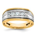IBGoodman 10k Two-tone with Black Rhodium Men's Polished Satin and Grooved 5-Stone 1/2 Carat A Quality Diamond Ring