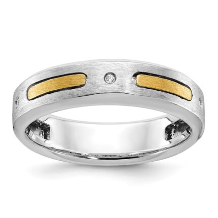 14k Two-tone IBGoodman Men's Polished and Satin Diamond Complete Ring