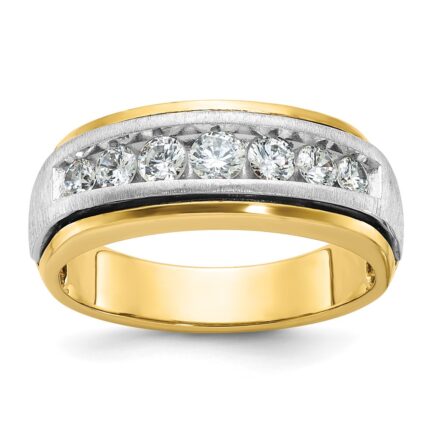 IBGoodman 14k Two-tone Men's Polished Satin and Grooved 7-Stone 3/4 Carat AA Quality Diamond Ring