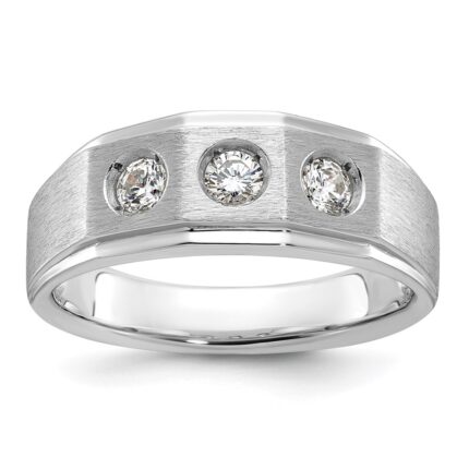 14k White Gold IBGoodman Men's Polished and Satin 3/8 carat Diamond Complete Ring