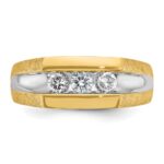IBGoodman 14k with White Rhodium Men's Polished Satin and Grooved 3-Stone 1/2 Carat AA Quality Diamond Ring - Image 6