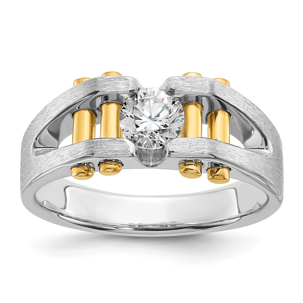 B63461-4WYAA.jpg IBGoodman 14k Two-Tone 3/8 carat Lab Grown Diamond VS/SI+ G+ Polished and Satin Cut-Out Solitaire Complete Men's Ring - Image 1