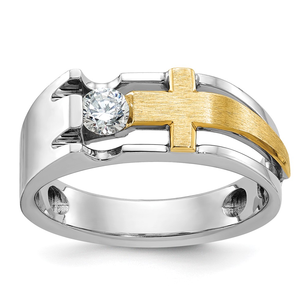 B63589-0WYA.jpg IBGoodman 10k Two-tone Men's Polished Satin and Cut-Out 1/3 Carat A Quality Diamond Cross Ring - Image 1