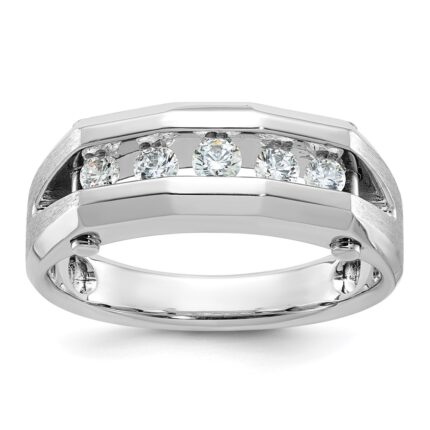 IBGoodman 14k White Gold 3/4 carat Lab Grown Diamond VS/SI+ G+ Five Stone Complete Polished and Satin Men's Ring