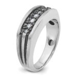 IBGoodman 14k White Gold with Black Rhodium Men's Polished Satin and Grooved 1/2 Carat AA Quality Black and White Diamond Ring - Image 6