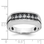 IBGoodman 14k White Gold with Black Rhodium Men's Polished Satin and Grooved 1/2 Carat AA Quality Black and White Diamond Ring - Image 2