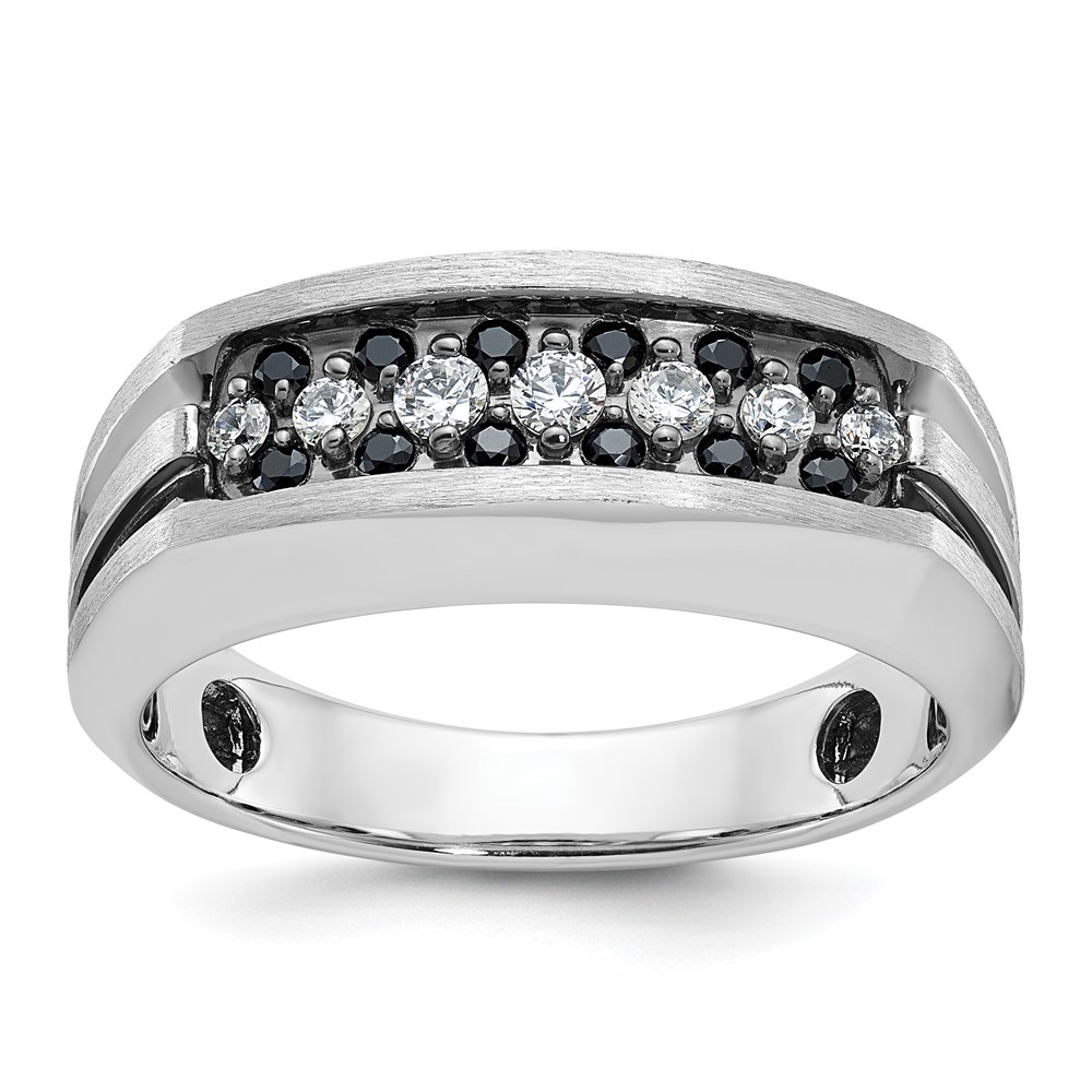 B63728-4WAA.jpg IBGoodman 14k White Gold Men's Polished Satin and Grooved Ring Mounting - Image 1