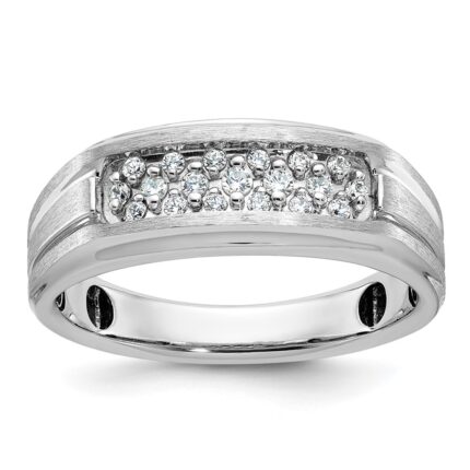 14k White Gold IBGoodman Men's Polished Satin and Grooved 1/4 Carat AA Quality Diamond Ring