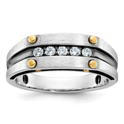 IBGoodman 14k Two-tone Men's Polished Satin and Grooved 5-Stone Ring Mounting