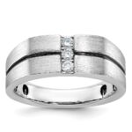 IBGoodman 14k White Gold Satin and Grooved Three Stone Men's Ring Mounting