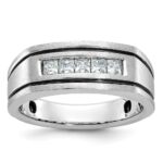 IBGoodman 14k White Gold Men's Polished Satin and Grooved Square 5-Stone Ring Mounting