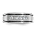 IBGoodman 14k White Gold Men's Polished Satin and Grooved Square 5-Stone Ring Mounting - Image 6