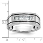 IBGoodman 14k White Gold with Black Rhodium Men's Polished Satin and Grooved Square 5-Stone 1/2 Carat AA Quality Diamond Ring - Image 3