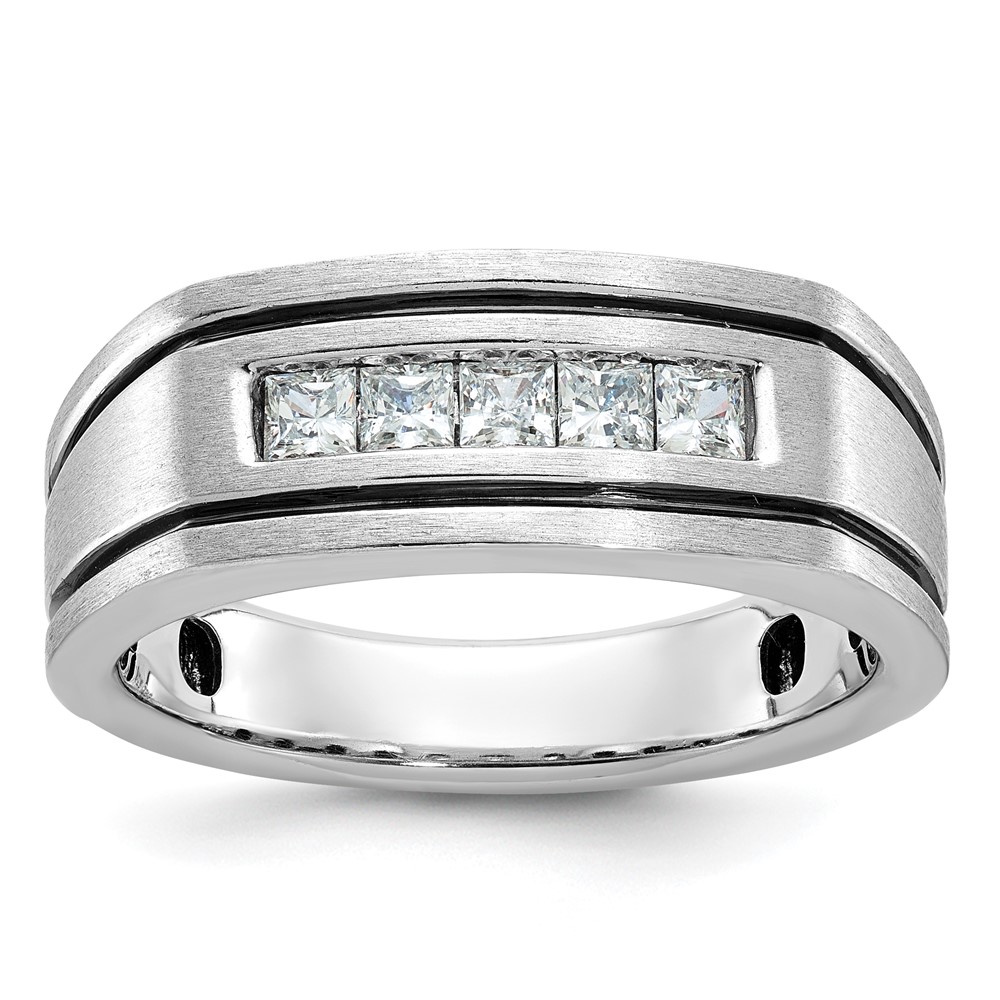 B63798-4WAA.jpg IBGoodman 14k White Gold Men's Polished Satin and Grooved Square 5-Stone Ring Mounting - Image 1