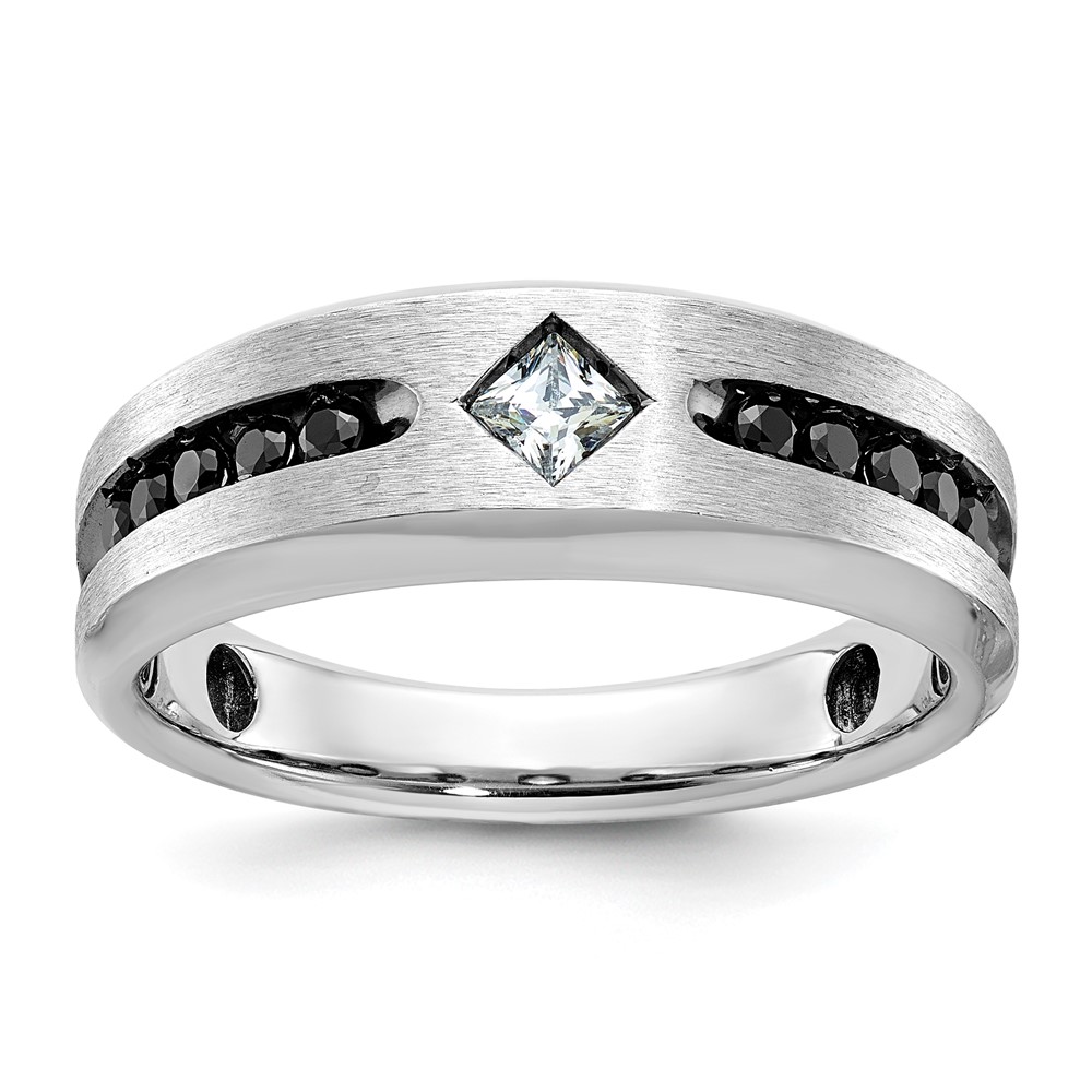B63817-4WAA.jpg IBGoodman 14k White Gold with Black Rhodium Polished Satin and Grooved 1/2 Carat AA Quality Black and White Diamond Ring - Image 1