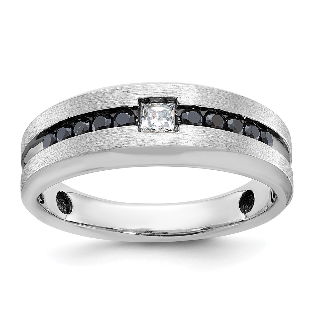 B63819-4WAA.jpg 14k White Gold with Black Rhodium IBGoodman Men's Polished and Brushed Black and White Diamond Complete Ring - Image 1