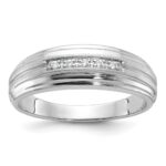 IBGoodman 14k White Gold Men's Polished Satin and Grooved 5-Stone 1/20 Carat AA Quality Diamond Ring