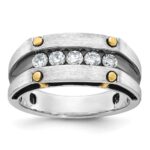 IBGoodman 14k Two-tone with Black Rhodium 1/2 carat Lab Grown Diamond VS/SI+ G+ Five Stone Complete Polished Satin and Grooved Men's Ring