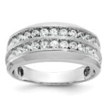 IBGoodman 14k White Gold Men's Polished Satin and Grooved 2-Row Ring Mounting